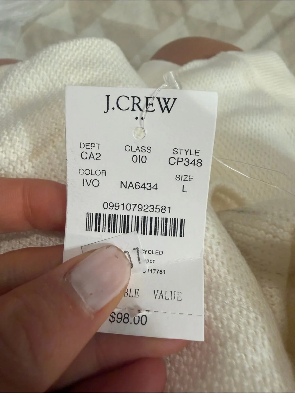 J crew ivory Scalloped crewneck sweater